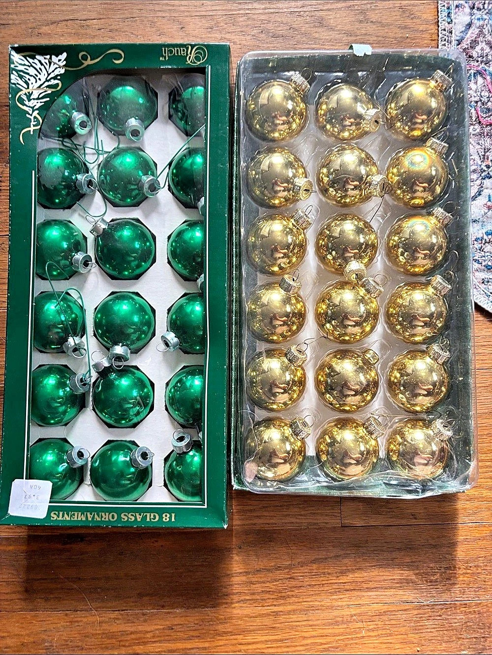 Rauch Boxed Glass Christmas Ornaments Green & Gold
